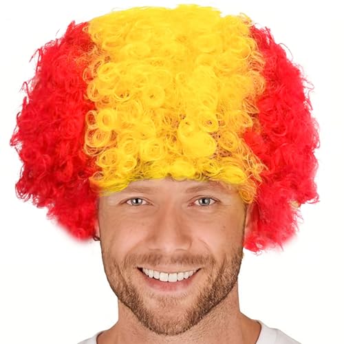 HOMAVEL Perruque Espagne Fan Football - Coiffure Afro Stylée aux Couleurs de l'Espagne - Déguisement pour Matchs, Soirées à Thème, Anniversaire -...