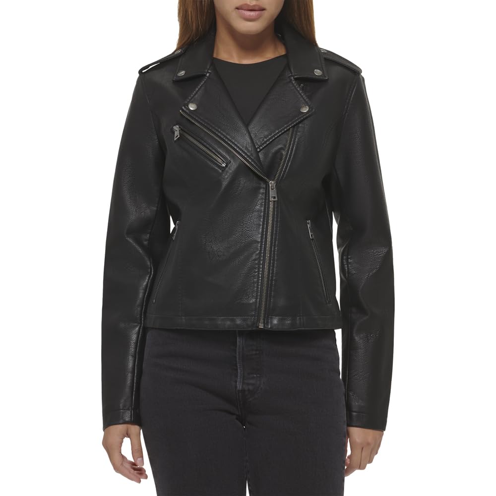 Levi's Ladies Outerwear Women's Asymmetrical Motorcycle Faux Leather Jacket, Black, XS UK