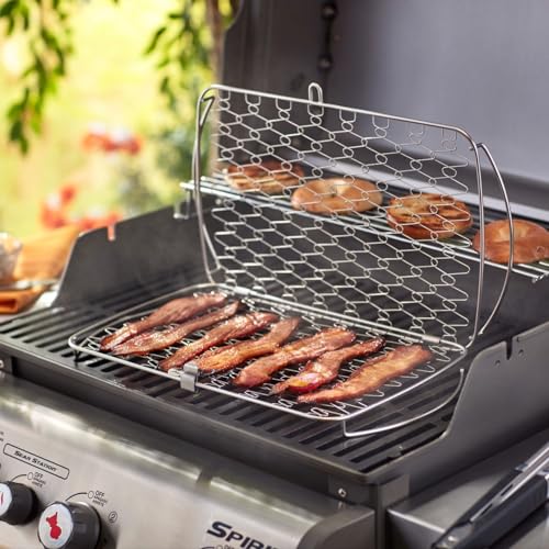 Weber Fisch & Gemüsehalter/Korb - Groß (46 x 28cm), aus Edelstahl, Ideal zum BBQ/Grillen von empfindlichen Grillgut, einfaches Wenden auf dem Grill, spühlmaschinenfest - Silber (6471)