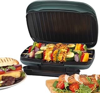 Progress EK4366PSHIMMERGRN Shimmer Health Grill, Panini Maker, Non-Stick Coating, No Oil Needed, Removable Drip Tray, Indicator Lights, Versatile Grill For Meat, Fish, Kebabs, 26 x 16 cm Plate, 1000 W