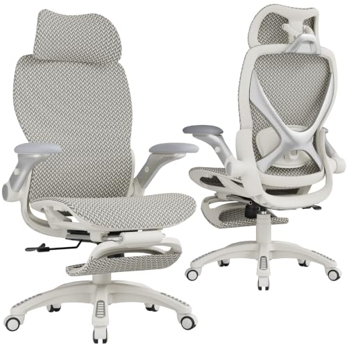 Image of ELABEST X100 Ergonomic Mesh Office Chair with Footrest, Big and Tall Home Desk Chair with 5D Flip-Up Arms, Adjustable 3D Lumbar Support, Gaming & Executive Computer Chair (Warm Wave)