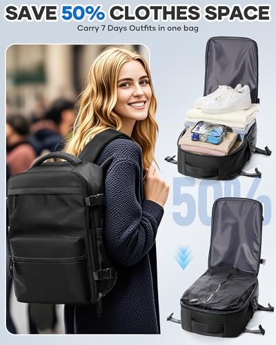 Vacuum Seal Backpack for Clothing Travel with Air Pump Waterproof Laptop Carry On Backpack Personal item Travel Essentials Compression Space Saver Bags Storage with Vacuum System Women Black4