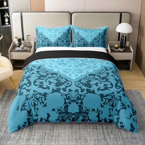 Coton Brocart Housse de Couette 240 x 260,Vintage Bohème Floral Parure de Lit,Ensemble de Literie Décorative Baroque Antique,Ombre Gradient Couvre Lit Décor...
