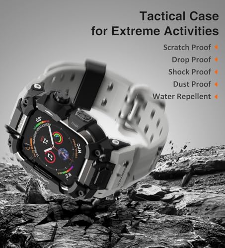 Image of ULTIMAL Rugged Case with Band for Apple Watch Band 45mm,Compatible with Apple Watch Series 9 /8 /7 45mm Men,Military Grade Shockproof Bumper Cover for iWatch Tactical Men (45mm, Grey)