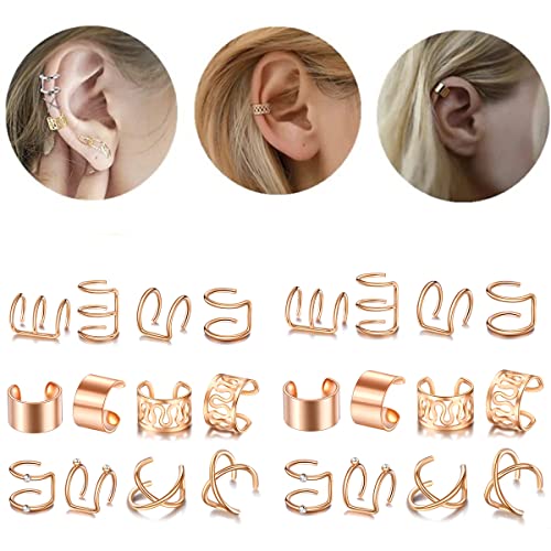 Rose Gold Hair Braids Dreadlock, 24 Pcs Non-Piercing Ear Clip Beard Beads Cuffs Clip Hair For Women Men Hair Accessories Styling Jewelry Tools #TOP6