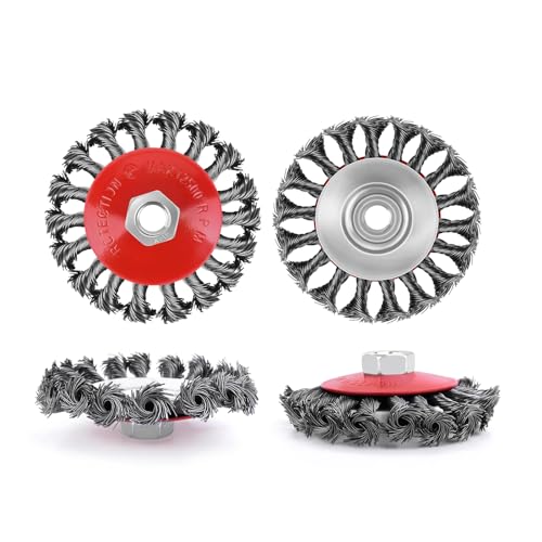 VickyHome Twist Knot Wire Brush Set 4Pcs, Wire Cup Brush Set Wire Wheel with M14 Thread for Angle Grinder, 75mm/100mm, Carbon Ste