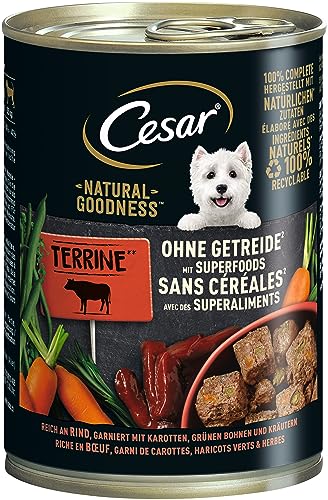 Cesar Adult Hundenassfutter Natural Goodness, 6 Dosen, 6x400g – Ausgewogenes Premium Hundefutter nass, reich an Rind, mit natürlichen Zutaten hergestellt