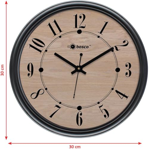 Image of Bosco Decorative Non Ticking Silent, Brown with Black Frame 30 CM, Modern Design Round Wall Clock for Home, Living Room, Bedroom, Office and Kitchen| BWC-1606 Brown