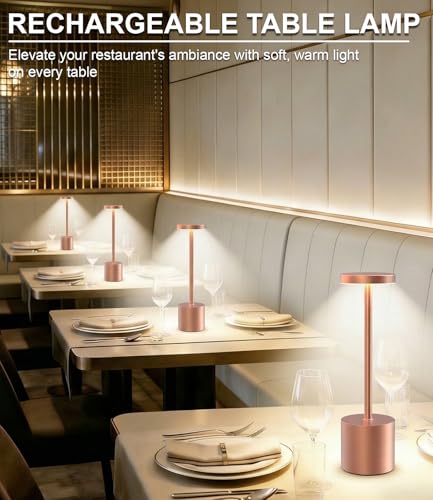Image of Cordless Table Lamps Rechargeable Set of 2, Portable LED Desk Lamp, 5000mAh Battery Powered Wireless Table Light - 3 Color Dimmable Lighting for Restaurant Dining Patio Outdoor Bedroom(Rose Gold)