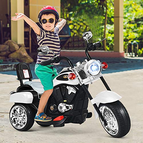 HONEY JOY Kids Motorcycle, 6V Battery Powered Toddler Chopper Motorbike Ride On Toy w/Horn & Headlight, Foot Pedal, 3-Wheel Mini Electric Motorcycle for Kids, Gift for Boys Girls(White) - image 2
