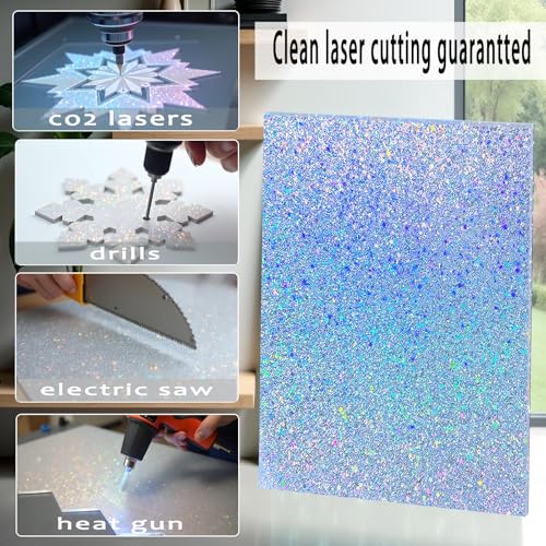 Image of Glitter Acrylic Sheets, White, 8 inchx8 inch, 2 Pack | 1 /8 in Thick, Cast Sparkly, For Laser Cutting, Engraving, Invitation Blanks