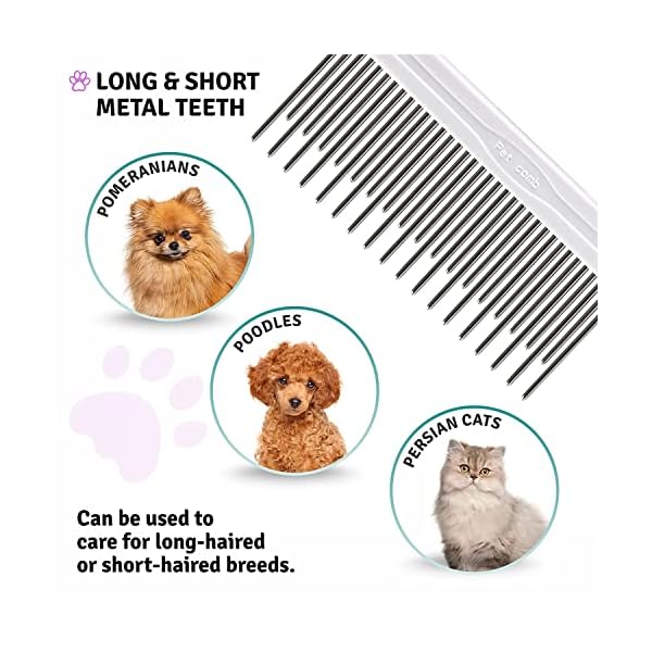 Poodle Pet Entwirrender Haustierkamm mit langen & kurzen Edelstahlzähnen zum Entfernen von verfilztem Fell, Knoten und Verfilzungen – Entwirrungswerkzeug Zubehör für sichere & sanfte DIY Hunde- und – Bild 7