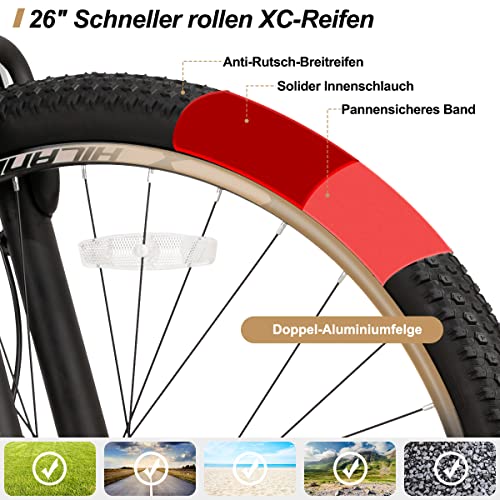 Hiland Mountainbike, MTB, 26 inch, met 432 mm/482 mm, aluminium frame, 3/6 spaakwielen, eendelig loopwiel met schijfrem… - Afbeelding 7
