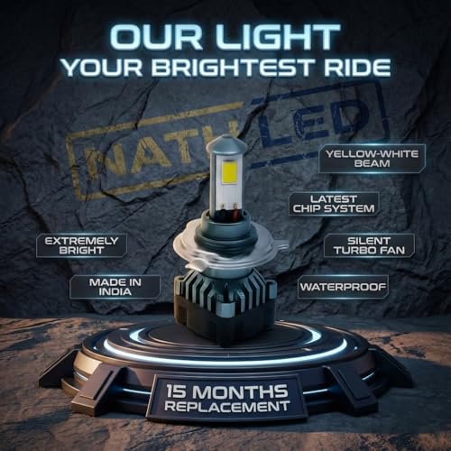 Image of MOTOLURGY NATH H4 50W Hi /Lo Beam LED Headlight Bulb | 8000 Lumens | Bike /Motorcycle Headlight | Made in India | 15 Months Replacement Warranty (Yellow White)