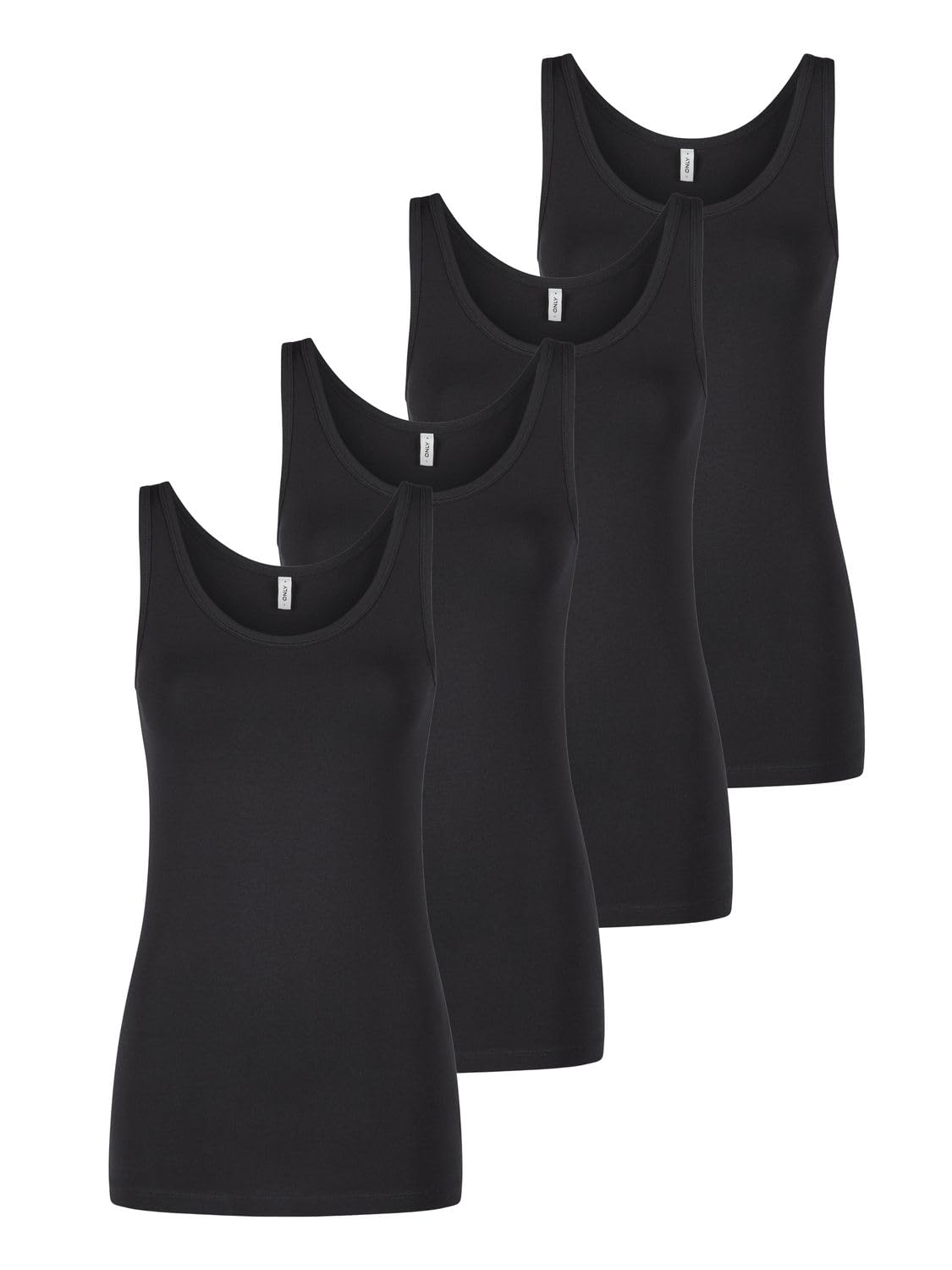ONLY Tank Top Damen Baumwolle Stretch Slim Fit Onllive LUV 4er Pack Set Basic Shirt Rundhals Trägershirt Ärmellos Oberteile Einfarbig Schwarz Weiß Beige Rot Grün Blau Navy S M L XL XXL | Baumwolle, Stretch, Slim Fit, Basic Shirt, Trägershirt, Ärmellos, Rundhals, Oberteile, Einfarbig