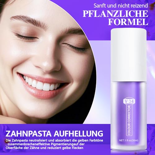 Zahnpasta Weisse Zähne,Purple Teeth Whitening Toothpaste,Zahnfleckenentfernung,Zahnfleisch Reparatur,Frischer Atem