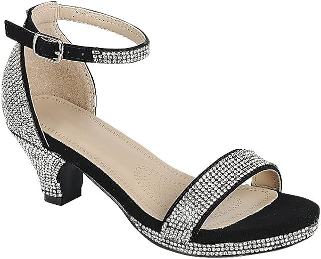 ABSOLEX Girl's Rhinestone Open Toe Low Heel Party Pump Sandal
