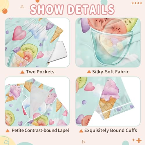 Ice Cream Kiwi Fruit Pajamas Set Soft Pjs Sets 2 Piece Short Sleeve Sleepwear Casual Loungewear3