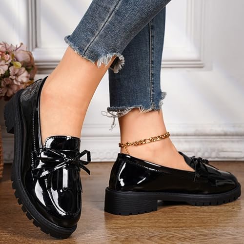 Women's large-size fashionable retro Mary Jane flats. Easy to put on and take off. Versatile and suitable for all occasions.3