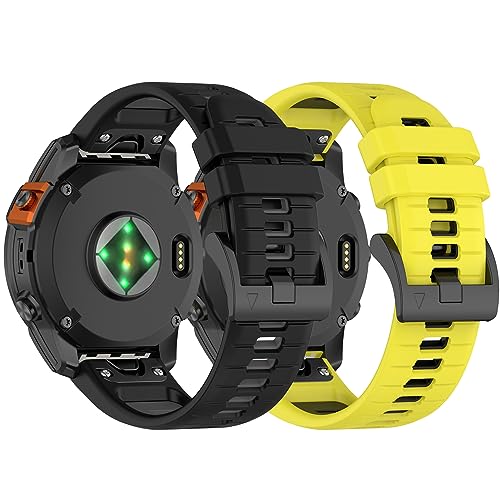 Fit for Garmin Epix Pro 47mm Bands, Fenix 7/ Fenix 6/ Fenix 5 Silicone Replacement Watch Bands Wristbands Bracelet Straps for Garmin Approach S62/Quatix 5/Forerunner 965/ Quatix 5 (Black Yellow)