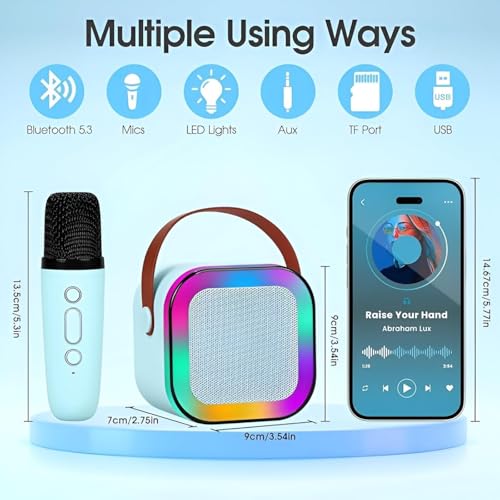 Image of Kids Karaoke Speaker with Wireless Microphone | Portable Bluetooth Singing Machine with LED Lights | Mini Rechargeable Karaoke System for Boys & Girls (1 Mic, Blue)