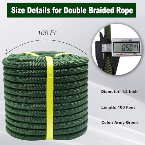 Derzinet Double Braided Arborist Rope -1/2 Inch X 100 Feet Polyester Rope- High Strength Climbing Rope For Adults & Kids Tree Work thumb #3