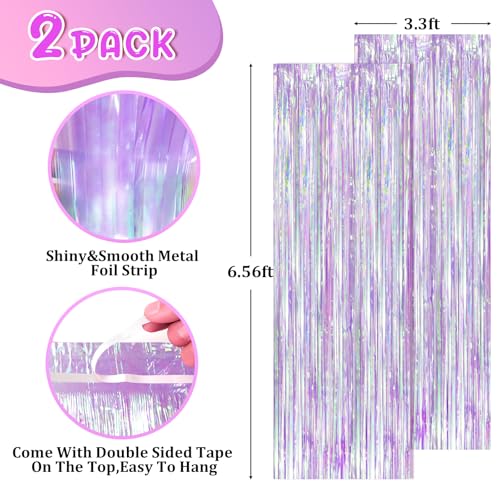 Image of Voircoloria 2 Pack Iridescent Purple Foil Fringe Curtains, Glittering Tinsel Streamers Party Decorations,Mermaid Fringe Backdrop for Gir's Birthday, Bachelorette, Baby Shower Theme Party