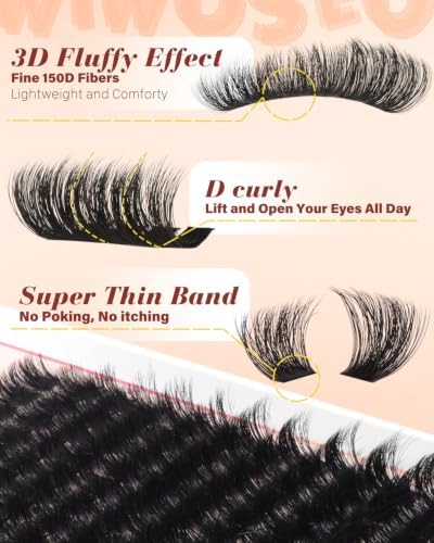 Lash Clusters Kit 150D Fluffy Eyelash Extension Kit Thick D Curl 10-18MM - 3