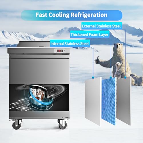 Image of 29 inch W Sandwich Salad Prep Table Refrigerator Commercial Refrigerator with 8 Pans Stainless Steel Fan Cooling Kitchen Equipment