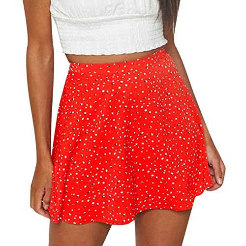 Genérico Vestido Femenino Nuevo Diseño Falda Floral con Cremallera y Cintura Alta Estilo Paraguas en Gasa Estampada Elegante (Red, S)