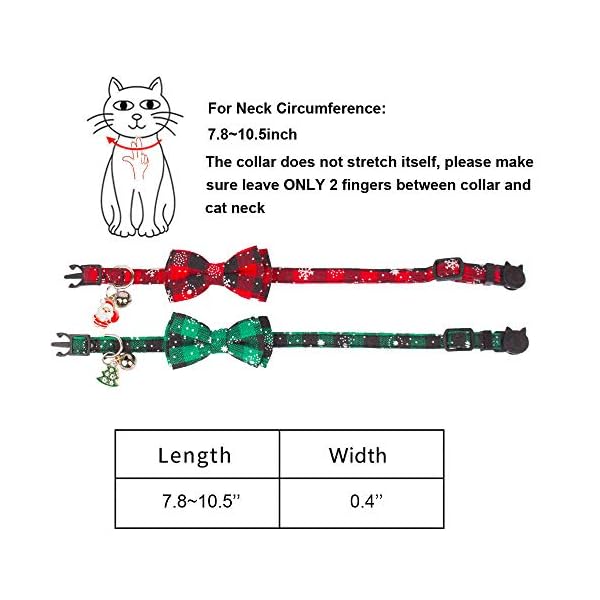 Adoggygo christmas cat collar breakaway with cute bow tie bell - 2 pack kitten collar red green plaid xmas kitten collar with removable bowtie cat bow collar for cats kittens (7. 8"- 10. 5", red&green) - image 7