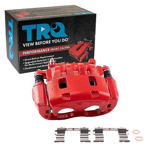 Image of TRQ Front Left Brake Caliper w /Bracket Performance Red Drivers Side | For 2005-2006 Saab 9-2X 2002-2014 Subaru Impreza 2003-2005 Legacy