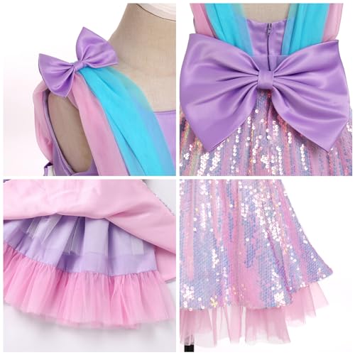 ODASDO Girls Sequin Dress Birthday Party Wedding Guest Bowknot Sleeveless Tulle Princess A-line Dresses for 2-7 Years3