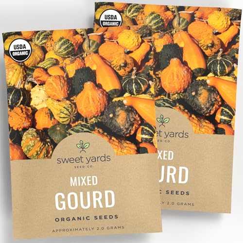 Organic Mixed Gourd Seeds Two Seed Packets! Over 30 Open Pollinated Non-GMO Seeds Sweet Yards Seed Co.