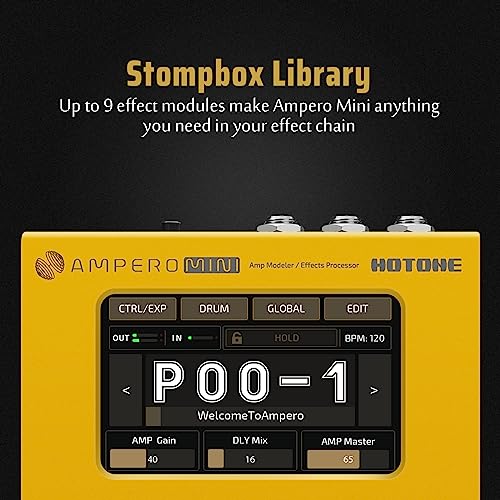 Image of Hotone Ampero Mini MP-50 MG Guitar Bass Amp Modeling IR Cabinets Simulation Multi Language Multi-Effects with Expression Pedal Stereo OTG USB Audio Interface (MARIGOLD)