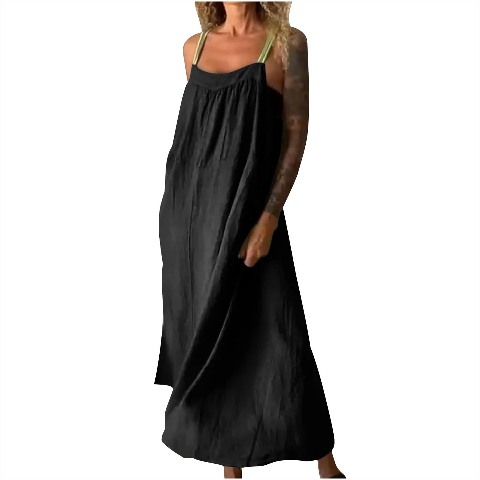 Cotton Linen Dress for Women Spaghetti Straps Sleeveless Beach Sundress Solid Color Loose Flowy Maxi Dress 2025