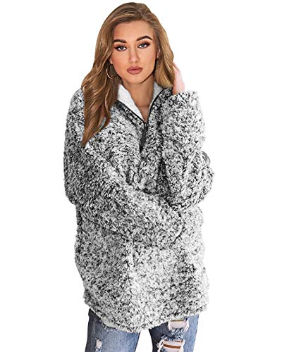 LALAGEN Women's Plus Size Sherpa Zip Sweatshirt Fuzzy Fleece Pullover Tops with Pockets Slate Grey XX-Large