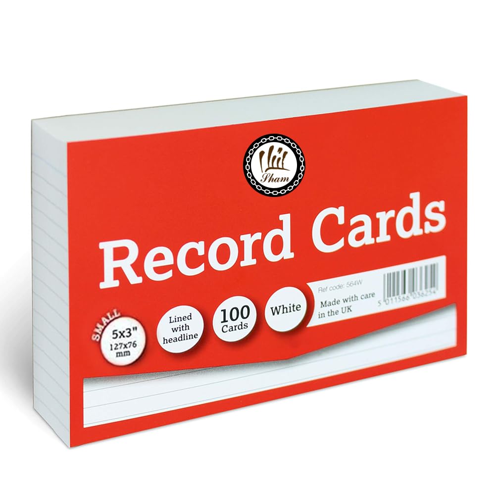 ASPIRE UK 100 X Record Cards Multicolour & White - Includes Ruled and Plain Revision Cards | Ideal for Revision, Study Notes, Flashcards, School, and Office Use (White, 5 X 3 - Ruled)