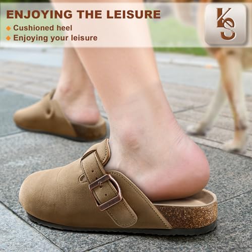 Image of KEMISANT Men Clogs-Comfortable Suede Mules Slippers Sandals Nurse Potato Shoes Unisex-Cushioned Cork-Footbed