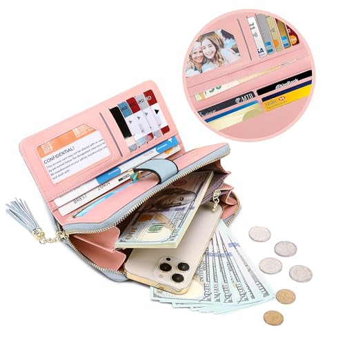 Image of RFID Wallets for Women with Multiple Card Slots and Cellphone Compartment, Womens Wallet, Printed blue peony, Modern