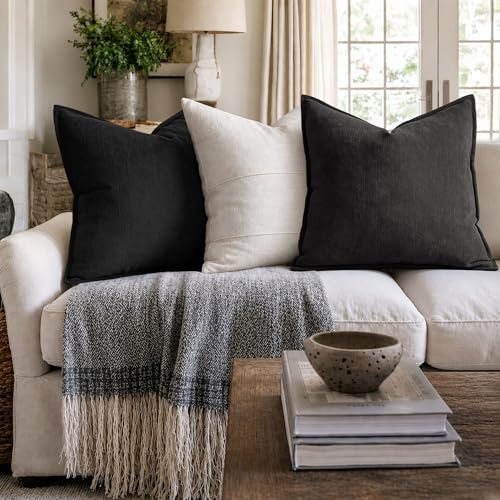 Image of ZWJD Black Pillow Covers 22x22 Set of 2 Chenille Throw Pillow Covers with Elegant Design Soft and Luxurious Decorative Throw Pillows for Couch, Bed, and Home Decor