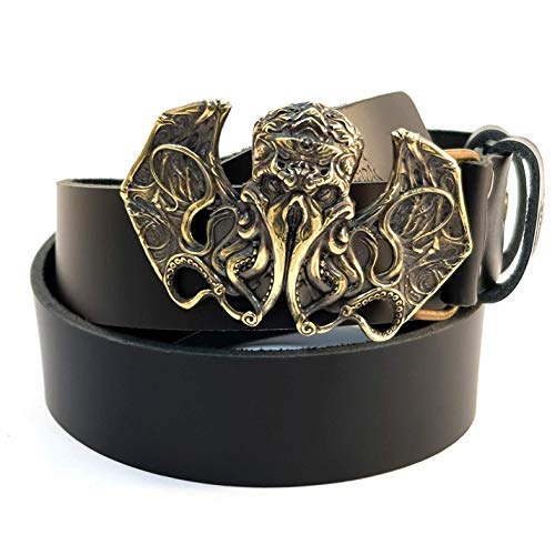 Leather Belt with brass buckle Cthulhu, Handmade myths underwater monster solid brass belt buckle2
