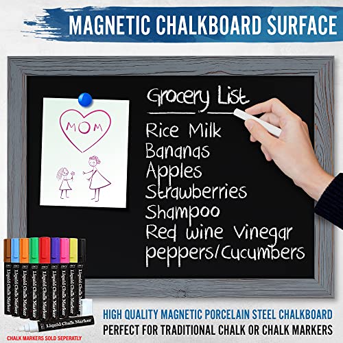 Rustic Grey Magnetic Wall Chalkboard, Large Size 18" x 24", Framed Chalkboard - Decorative Magnet Board Great for Kitchen Decor, Weddings, Restaurant Menus and More! … (18" x 24")…