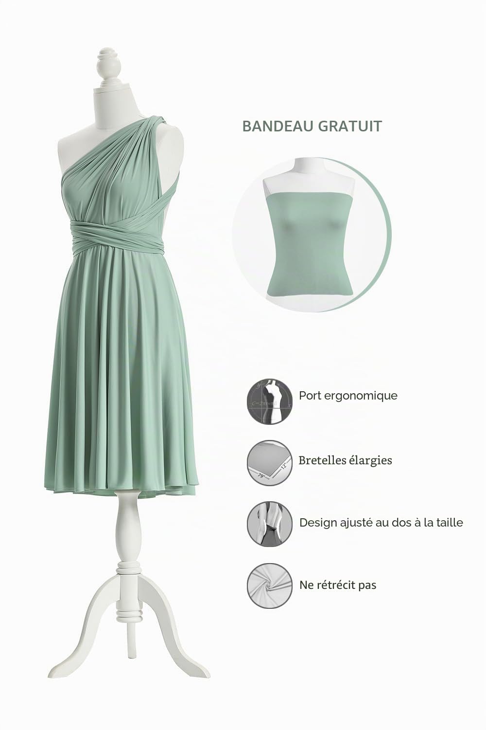 Robe Courte Infinity Demoiselle d'honneur, Portefeuille Multiposition Femme Robe Convertible Soiree Invitée Mariage Longueur du Genou