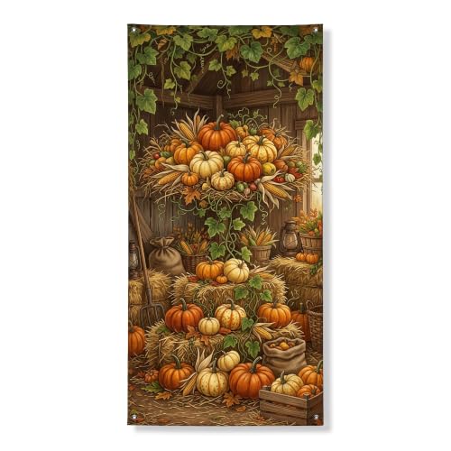 Cubiertas decorativas para puerta de calabazas, rústicas, de temporada, color naranja otoñal con cuerda, cubierta de puerta delantera, decoración del hogar para puerta, porche, patio, interior y
