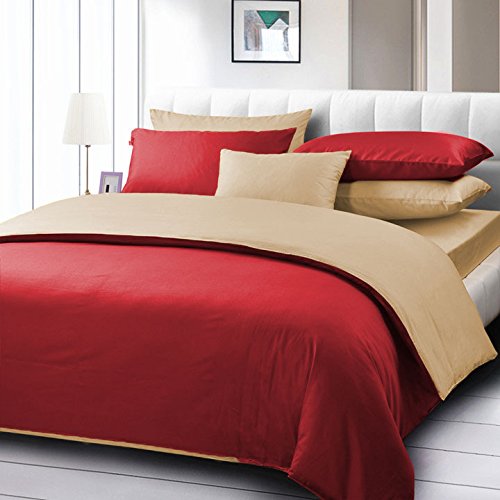 Housse de couette coton égyptien 600 fils grand confort lit double bordeaux