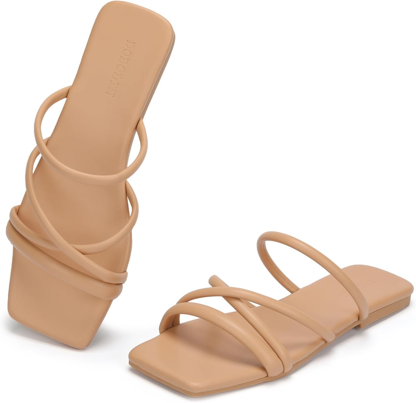 Women's Flat Sandals Strappy Square Open Toe Slide Sandals Dressy Comfortable Wide Feet Friendly - Image 7