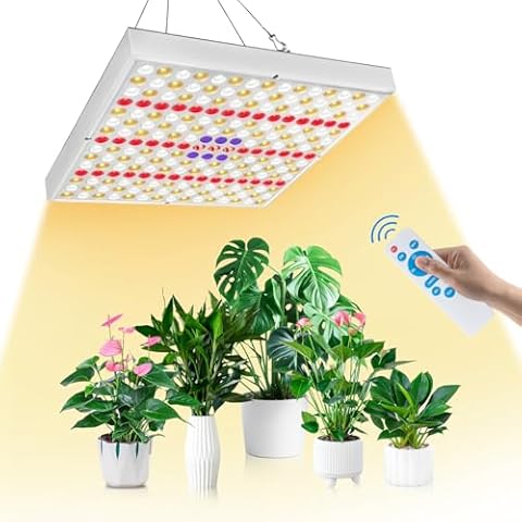 Grow Lights for Indoor Plants, 225LEDs UV-IR Full Spectrum Grow Light for Seed Starting Vegetables Bloom,50W (600W Equivalent) 4/8/12H Timer 10 Levels Dimming Remote Control Led Plant Growing Lights Cover