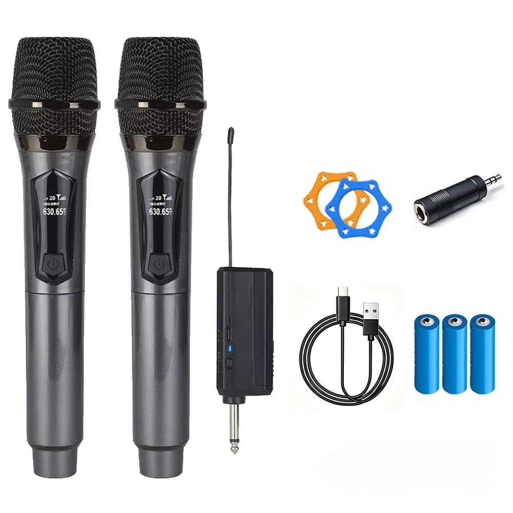 HUACAM Wireless Karaoke Microphone, 8-Hour Battery Handheld Mic with Recharging Receiver & 3.5mm Adapter, Gray - for Singing, Parties, Home Music Entertainment