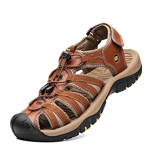 Sandalias deportivas para hombre al aire libre Zapatos de playa de verano Sandalias de senderismo con punta cerrada Zapatos de cuero para caminar Casual Trekking Trainers, Brown, 42.5 EU Cover